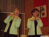 Too Quirky Quilters, Rebecca Heinze and Kim Fess, doing one of their riotess numbers.
