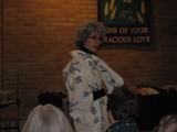 Susan Ball Faeder explaining Japanese silks in her Kimono
